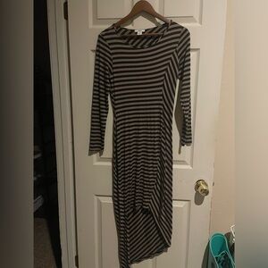 Braille Women’s tan black strike leg, long sleeve dress-medium